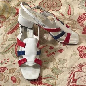 Paganini Vintage Patriotic Sandals with Strappy Design and Medium Heel-  Italy